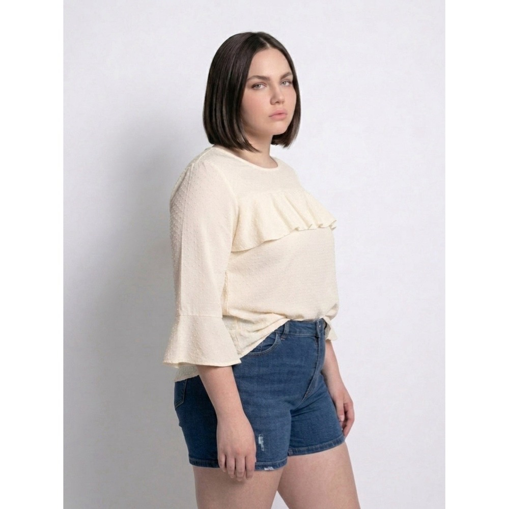 LC Lauren Conrad Women's Sz XL Blouse Top Shirt Off White Swiss Dot Bell Sleeve